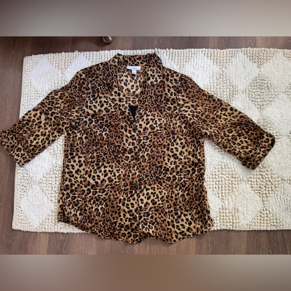 Dressbarn Black and Leopard Print Blouse
